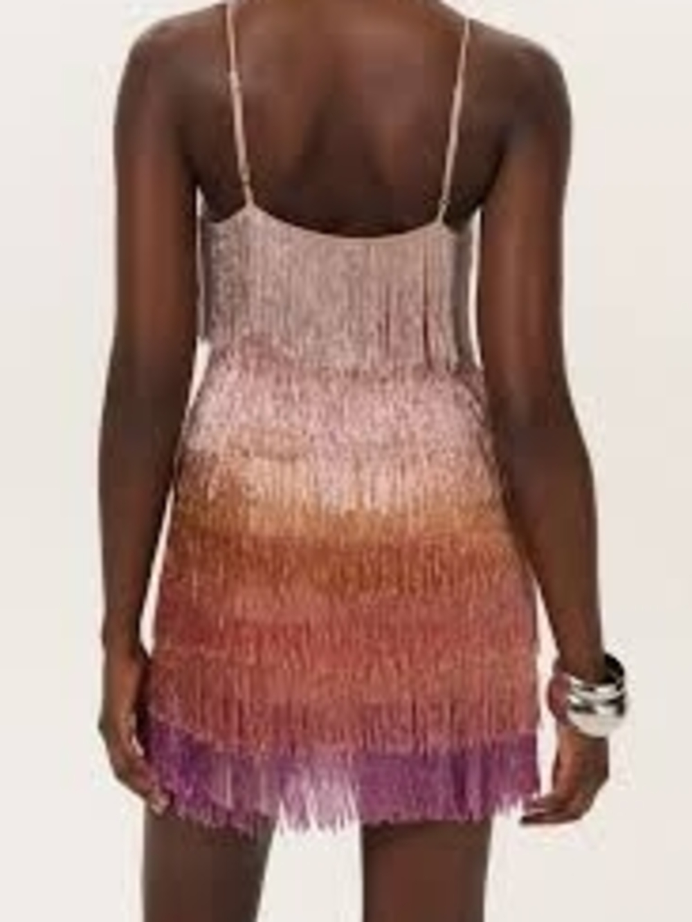 For Love & Lemons Multicolor Ombre Fringe Mini Dress — Green Pink Gold Purple - Picture 2 of 4
